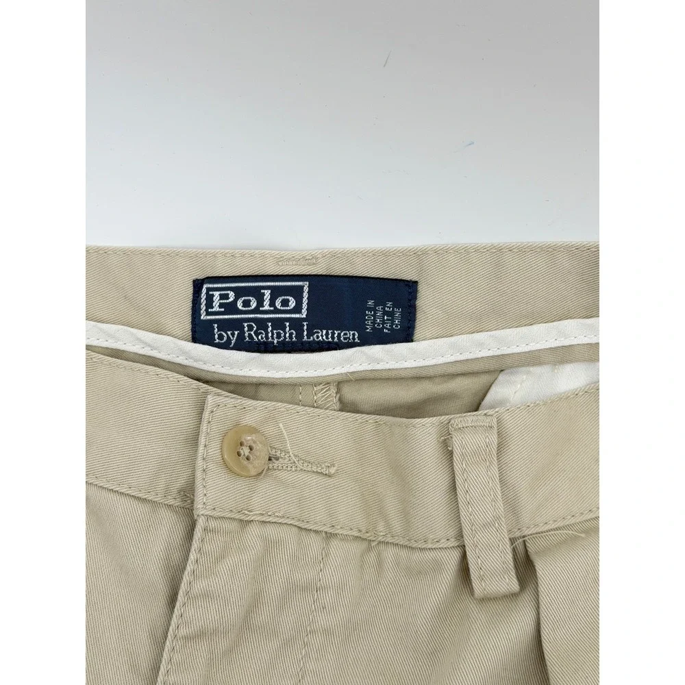 Polo Ralph Lauren Mens 36 Pleated Chino Shorts Beige Classic Fit Cotton Twill
